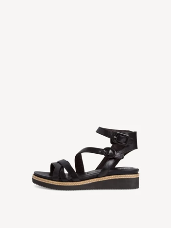 Női Tamaris Pántos Sarkú Éktalpú heeled Platform Szandál Fekete / Metal | ASF-372148