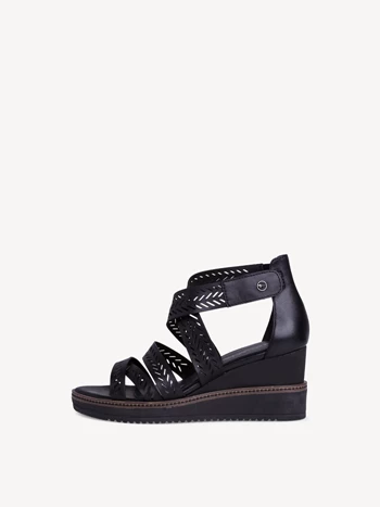 Női Tamaris Pántos Sarkú Éktalpú heeled Platform Szandál Fekete | NBT-612480