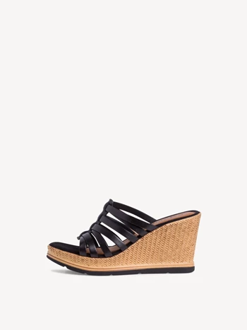 Női Tamaris Sarkú Éktalpú heeled Mule Cipő Fekete | KWC-750912