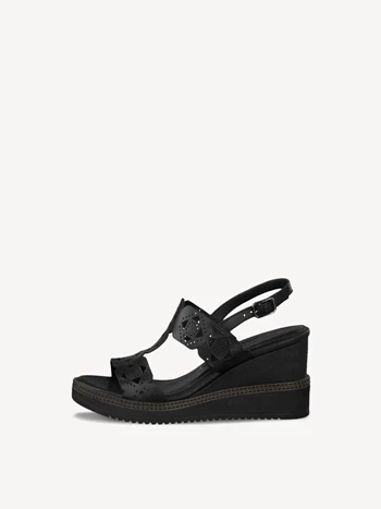 Női Tamaris Sarkú Éktalpú heeled Platform Szandál Fekete | POK-728409